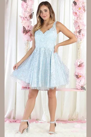 May Queen MQ1890 - V-Neck Embellished Cocktail Dress