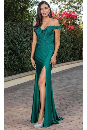 Dancing Queen 4291 - Off- Shoulder Floral Applique Long Dress