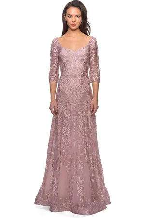 La Femme 27949 Embroidered Lace Overlay A-Line Gown