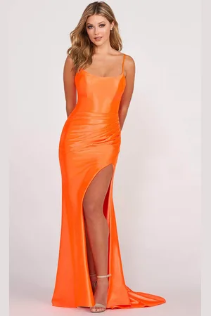 Ellie Wilde EW34120 - Scoop-Square Neck Satin Pleated Dress