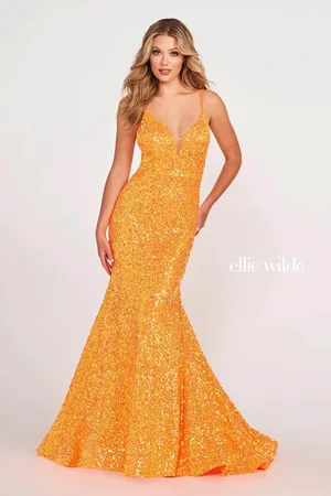 Ellie Wilde EW34016 - V-Neck Sequin Mermaid Prom Gown