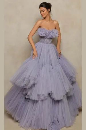 TARIK EDIZ 98031 Strapless Tulle Beaded Plus Size Prom Gown