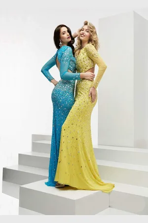 Jasz Couture Bejeweled High Neck Dress 6026