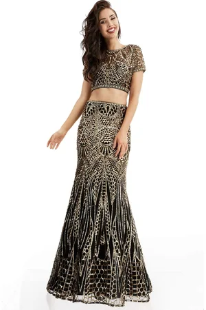 Jasz Couture Sparkling Sequined Two-Piece Evening Dress 6001