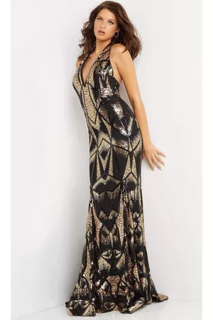 JOVANI Women Party Dresses - 06547 Geometric Halter Sequin Gown