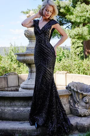 JOVANI Women Dresses - 06068 - Geometric Sequin Prom Dress