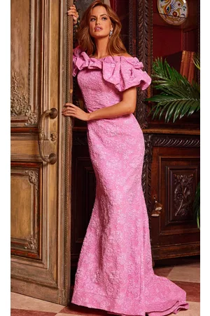JOVANI Women Printed Dresses - 23847 - Floral Off-Shoulder Evening Dress