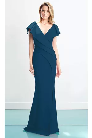 Alexander By Daymor Women Party Dresses - 1456 Cap Sleeves V-Neck Trumpet Gown With Slit