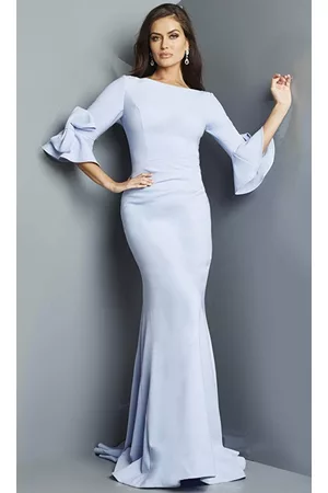 JOVANI Women Evening Dresses - 09776 - Quarter Sleeves Bateau Evening Dress