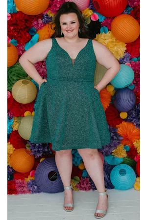 Sydney's Closet Women Party Dresses - SC8120 - Glittered V-Neck Party Dress
