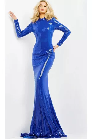 JOVANI Women Party Dresses - 06214 Sequined Long Sleeve High Neck Trumpet Gown