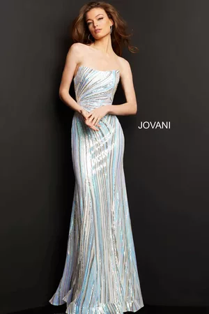 JOVANI Women Strapless Dresses - 04810 Strapless Geometric Sequined Dress