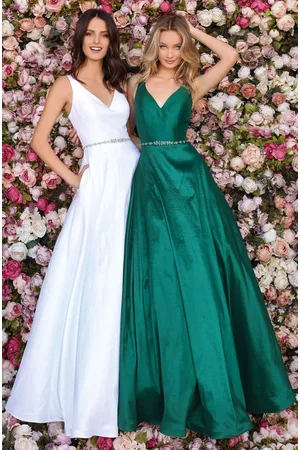 Clarisse Women Party Dresses - 8194 Sleeveless V Neck A-Line Gown with Beaded Belt