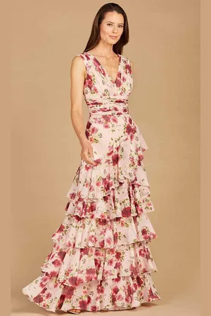 Lara Dresses 29249 - Sleeveless V-Neck Printed Long Dress