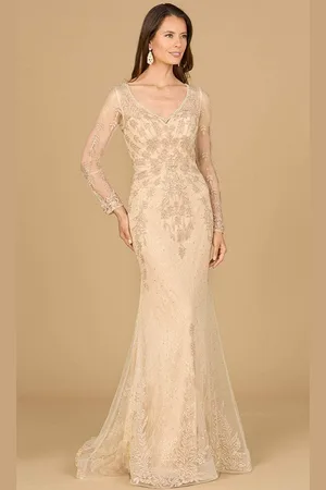 Lara Dresses 29128 - Lace Appliqued V-Neck Evening Gown