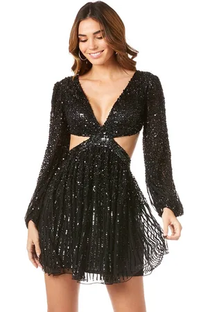 Lara Dresses 29288 - Cut Out Long Sleeved Short Dress