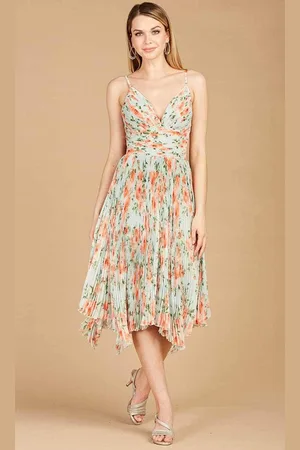 Lara Dresses 29243 - Sleeveless Floral Printed Tea Length Dress