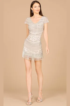 Lara Dresses 29057 - Cap Sleeve Fringed Hem Cocktail Dress