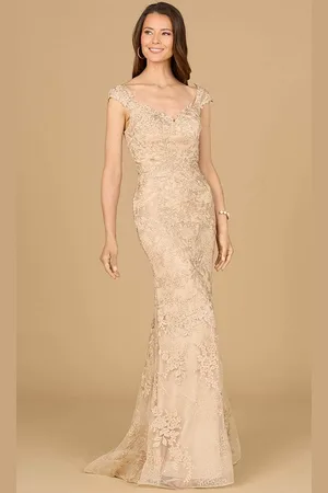 Lara Dresses 29137 - Cap Sleeve Embroidered Evening Gown