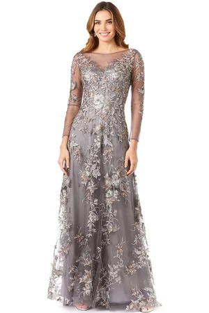 Lara Dresses 29327 - Floral Laced Sheer Bateau A Line Dress