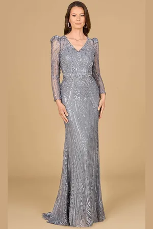 Lara Dresses 29156 - Embellished Puff Shoulder Evening Gown