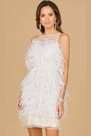 Lara Dresses 51170 - Feather Embellished Sleeveless Cocktail Dress