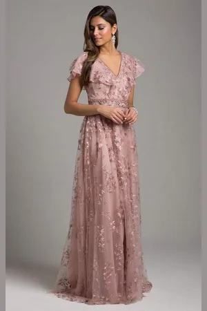 Lara Dresses 29966 Floral Embellished V-neck Evening Dress