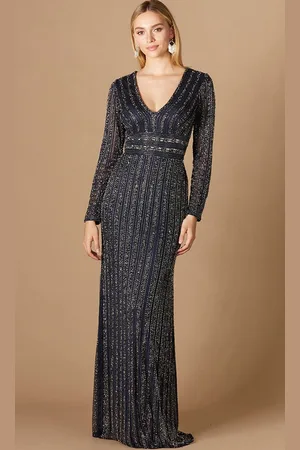 Lara Dresses 29343 - Long Sleeved Empire V Neck Evening Gown
