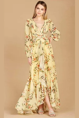 Lara Dresses 29245 - Long Sleeve Floral Printed Long Dress