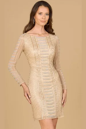 Lara Dresses 29062 - Bateau Geometric Beaded Cocktail Dress