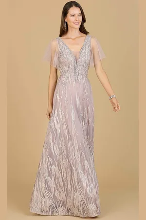 Lara Dresses 29201 - V-Neck Sheer Cape Sleeve Evening Gown