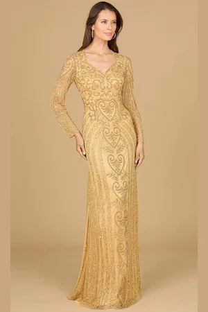 Lara Dresses 29114 - V-Neck Beaded Tulle Evening Gown