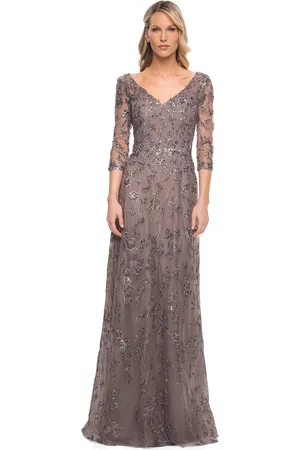 La Femme 29994 - Embellished V-Neck Sheath Mother of the Bride Dress