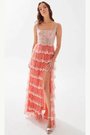 TARIK EDIZ 52050 - Square Neck Bugle Beaded Dress