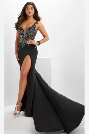 Panoply 14151 - Beaded Plunging V-Neck Evening Gown