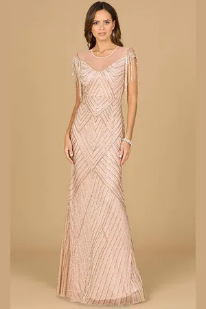 Lara Dresses 29053 - Cap Sleeve Fringe Detailed Long Dress