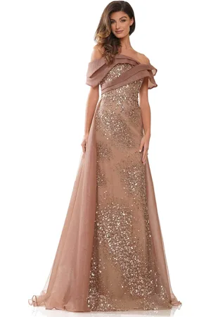 Rina Di Montella RD2816 - Off-Shoulder Pleated Detail Evening Gown