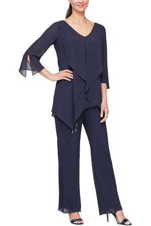 Alex Evenings 8192004 Frilled Top Chiffon Pantsuit