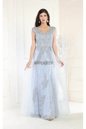 May Queen MQ1799B Embroidered V-neck A-line Dress