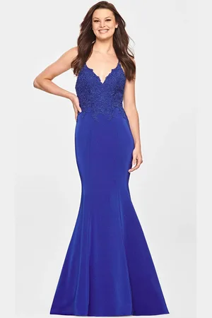 FAVIANA S10821 - Lace Appliqued V-Neck Evening Gown
