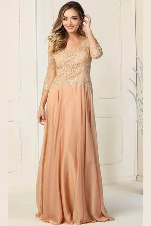 May Queen MQ1860 - Quarter Sleeve A-Line Long Dress