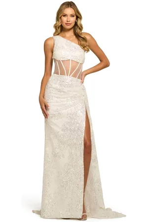 Sherri Hill 55426 - Asymmetric Illusion Midriff Evening Gown