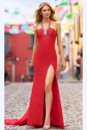 Sherri Hill 55270 - Halter Beaded Chiffon Cape Classic Prom Dress