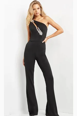 JOVANI 09019 - Asymmetric One Shoulder Jumpsuit