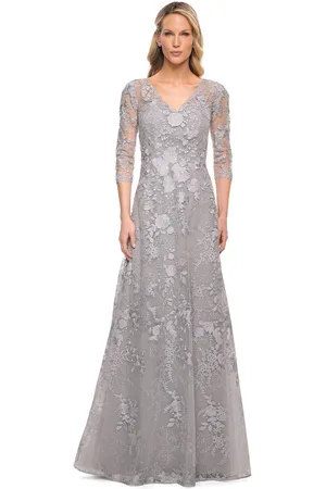 La Femme 29989 - Embroidered Sheer Lace Mother of the Groom V-Neck Gown