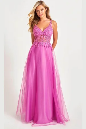 FAVIANA 11055 - Applique V-Neck Prom Gown