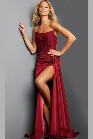 JOVANI 09841 - Strapless High Slit Evening Gown