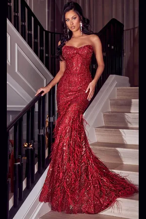 Portia and Scarlett PS23263 - Strapless Feather Trumpet Evening Gown