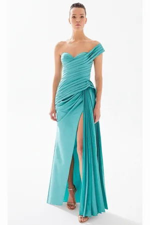 TARIK EDIZ 98324 - Asymmetric Neck Pleated Evening Gown