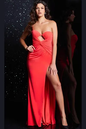 JOVANI 38309 - Spaghetti Strap Cutout Jersey Dress